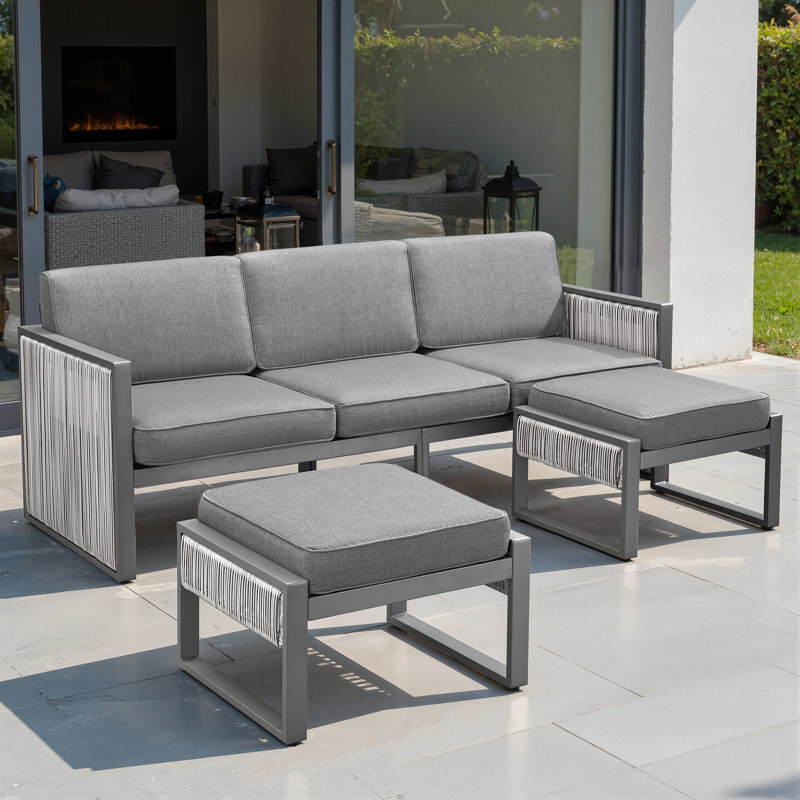 Trinie Outdoor Patio Sofa With Cushions, Light Gray