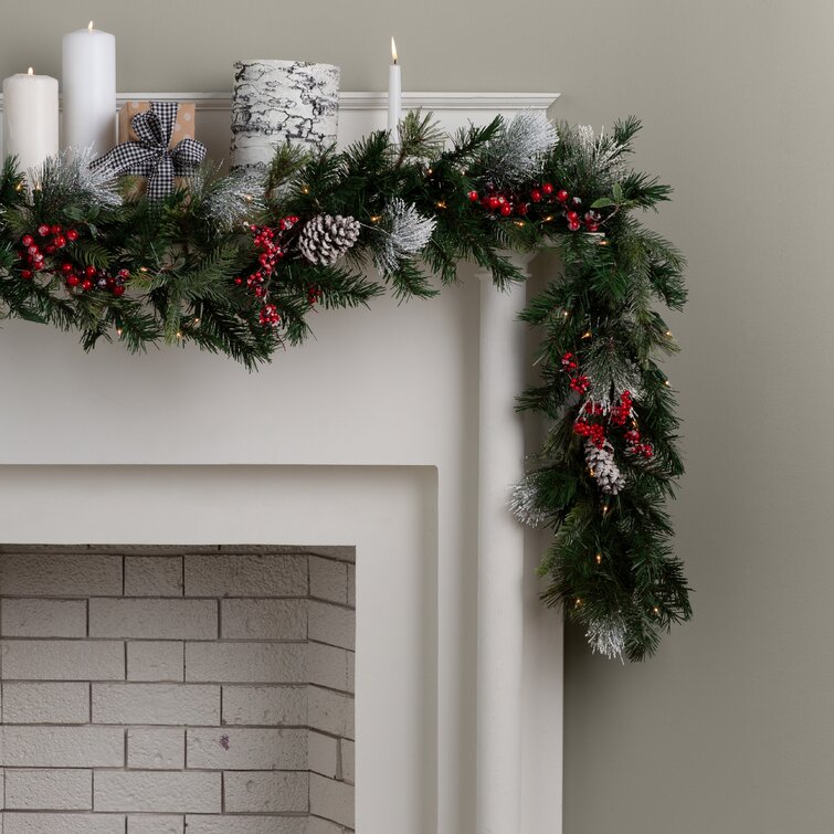 Wintry Pine 9' Berry Pre-Lit Garland with 70 Clear/White Lights