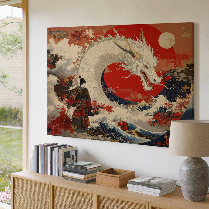 Art mural sur toile, Dragon majestueux et Warrior, H 30 po x l 40 po