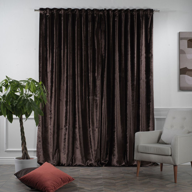 Panneau de rideau simple doublé occultant en velours brillant extra large et très long, L 100 po x L 180 po, 16 moka