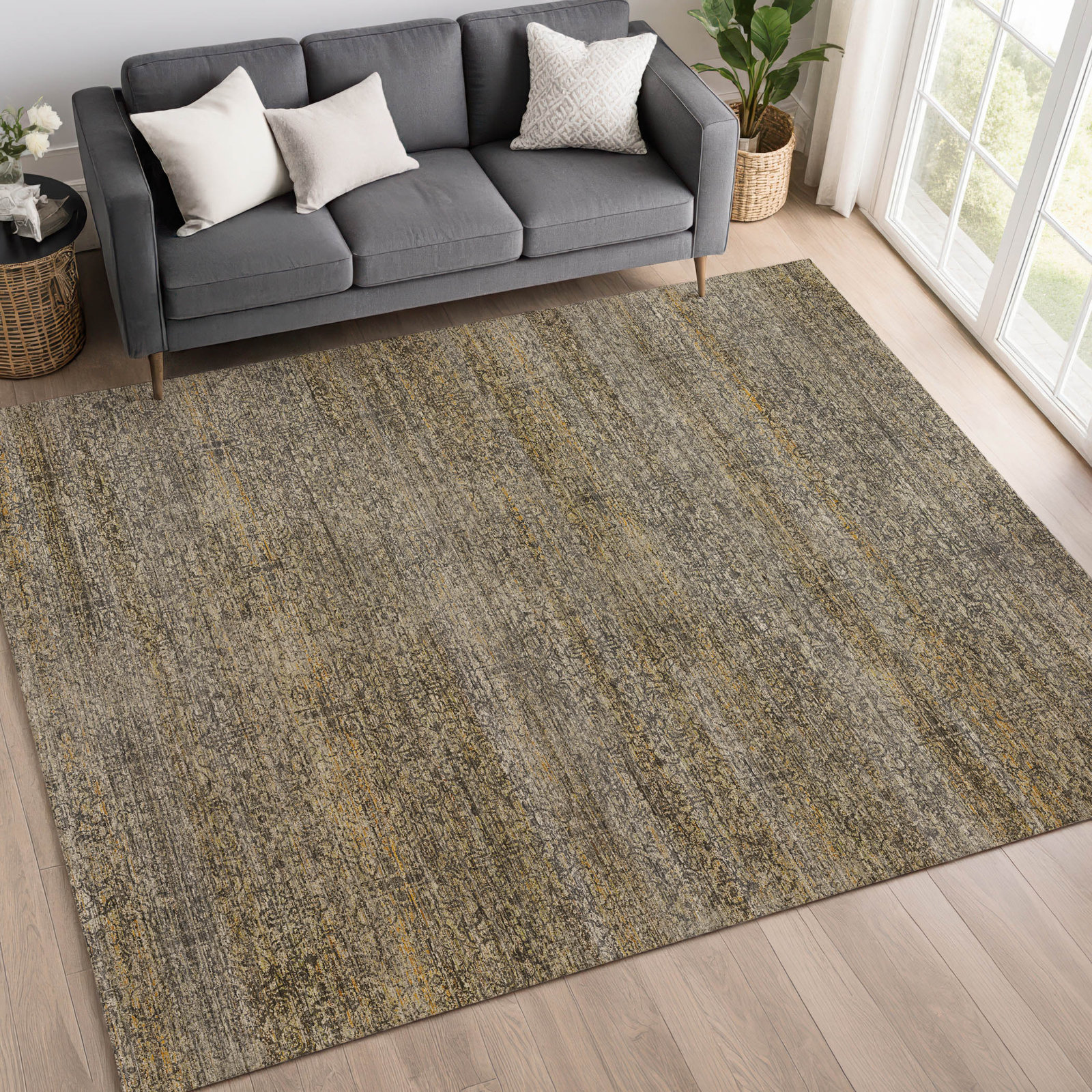 Premium Machine Washable Tirico Casual Rug, Graphite, 3' x 5'