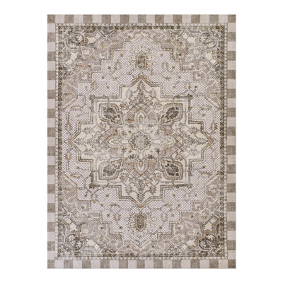 Heriz Checked Mocha Washable Rug