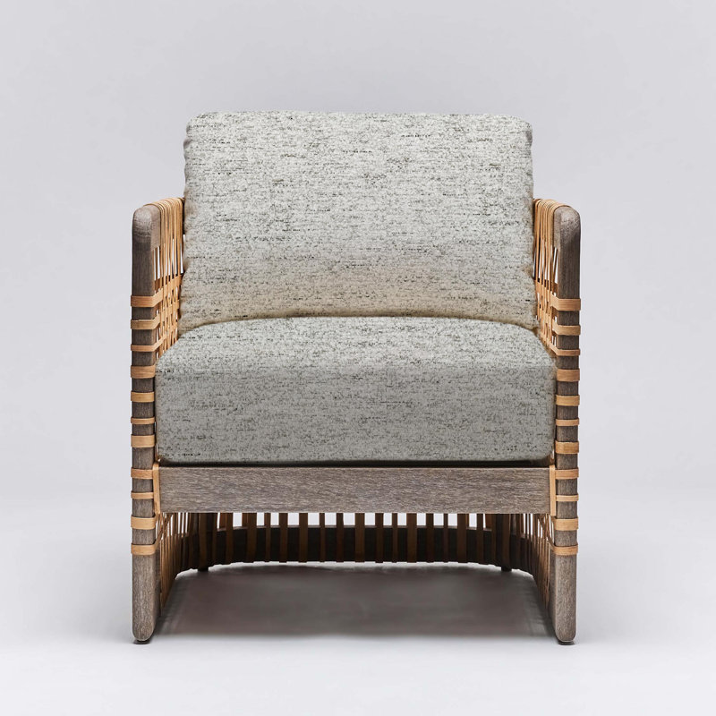 Palms Upholstered Armchair, White Ceruse, Jade Chenille