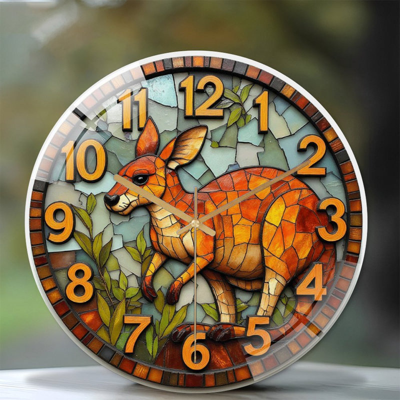 Horloge murale colorée en verre coloré avec art kangourou - horloge murale moderne en verre 12 po