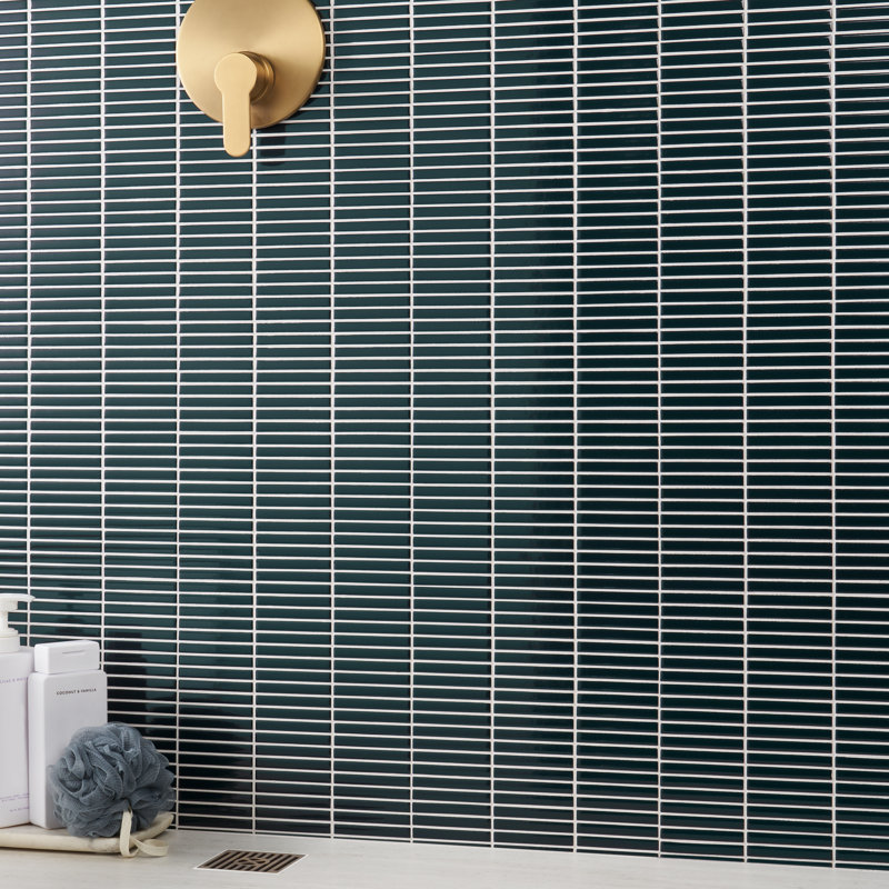 Monogram Stacked 11.19 In. X 11.9 In. Glossy Porcelain Mosaic Floor And Wall Tile (0.92 Sq. Ft. / Each), Emerald Green
