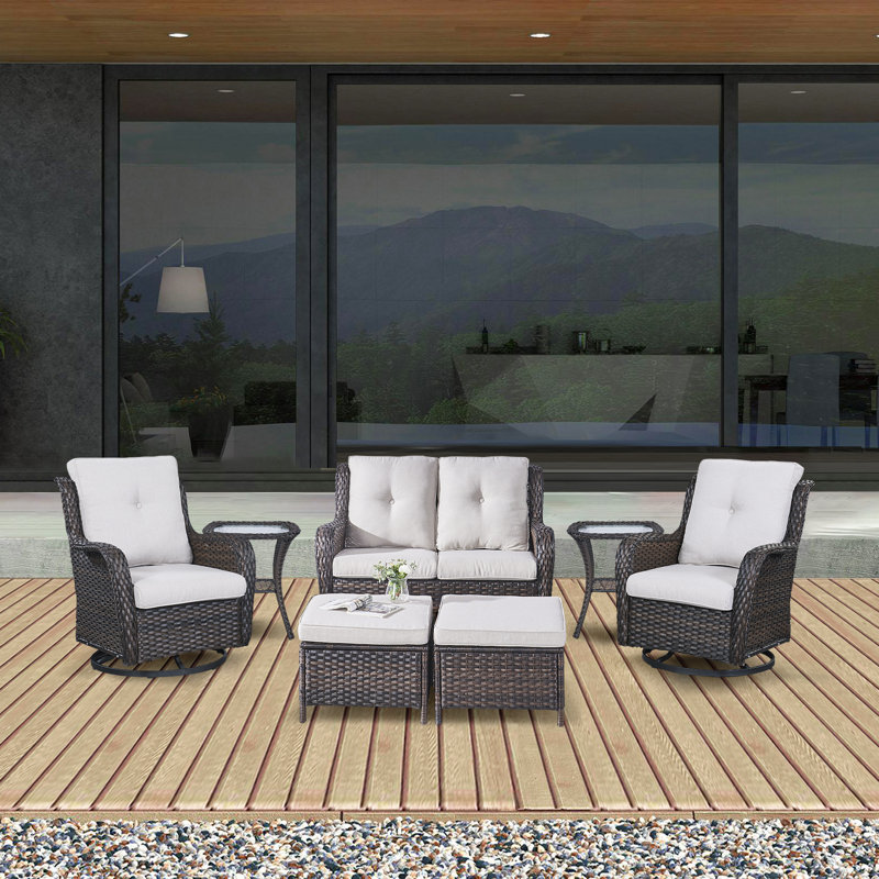 Ensemble de conversation canapé avec coussins 7 pièces Bonia, Beige, Brun