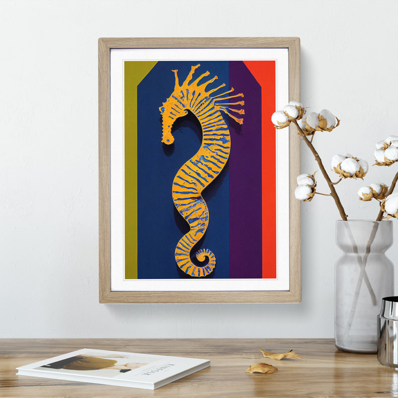 Seahorse - Single Picture Frame Painting, 34cm H x 25cm W x 2cm D, Oak Framed