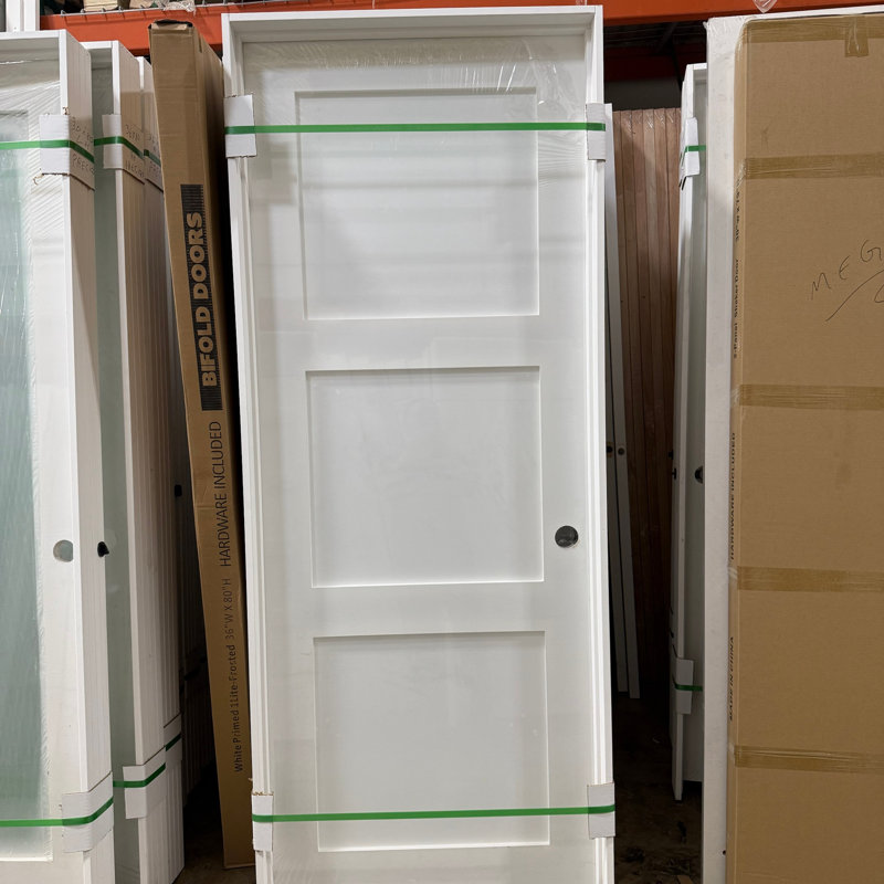 (No Lock) Primed Interior 3-panel Prehung Door With 4-9/16" Door Jambs, 18" x 80", Left