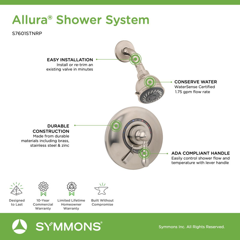 Allura Single Handle Dual Spray Shower with VersaFlex Integral Volume Control (Valve Included), Satin Nickel