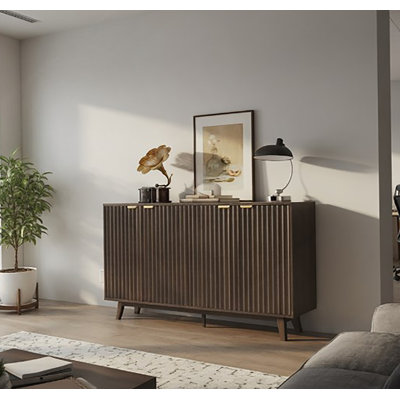Armoire à café, buffet cannelé, avec portes, tablettes réglables, pieds en bois