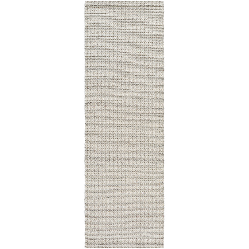 Tapis en laine et polyester tissé à plat à la main Auria en argent clair / étain, Tapis de couloir 2 pi 6 po x 8 pi