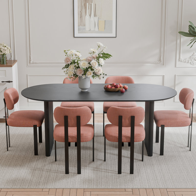 Collado 6 - Person Soild Wood Double Pedestal Dining Sets, Black, Orange