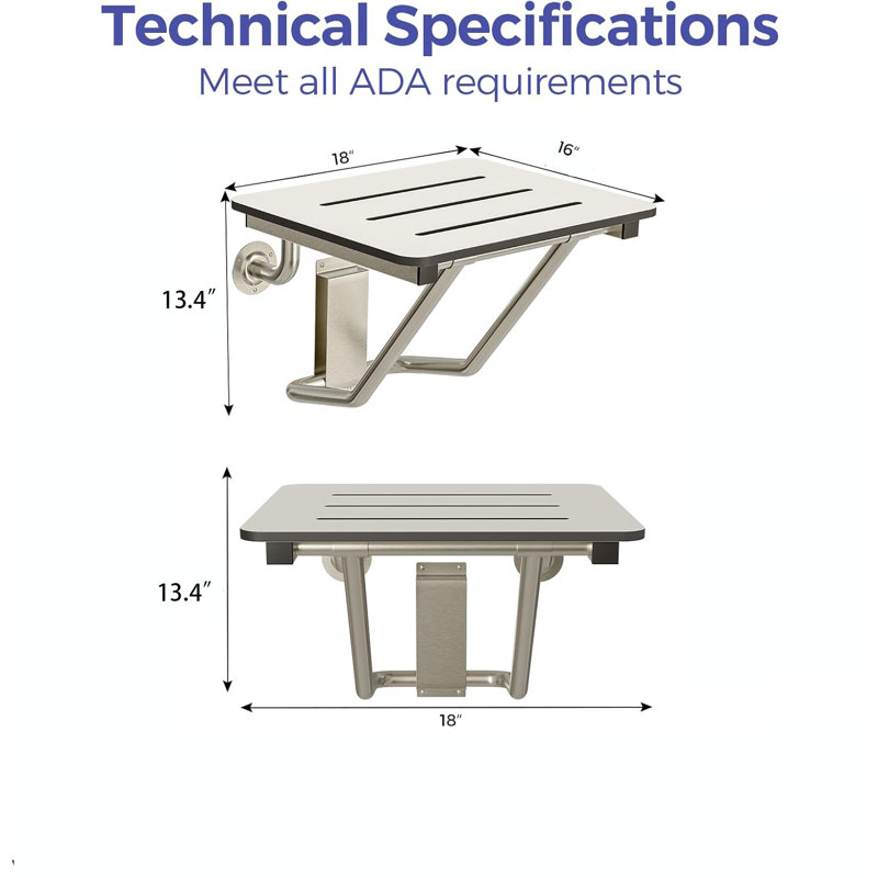 White Folding Shower Seat Bench Wall Mount Foldable Bathroom Chair 400 Lbs Capacity