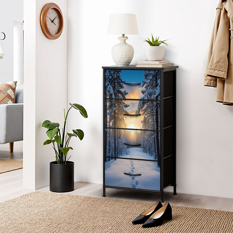4 Drawer Dresser for Bedroom, Narrow Chest of Drawers, Wooden Top and Study Iron Frame 18"x37.5"-(WxH)