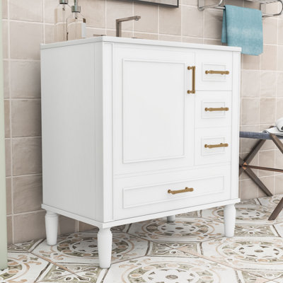 Meuble-lavabo en bois avec lavabo, 3 tiroirs et porte à fermeture en douceur