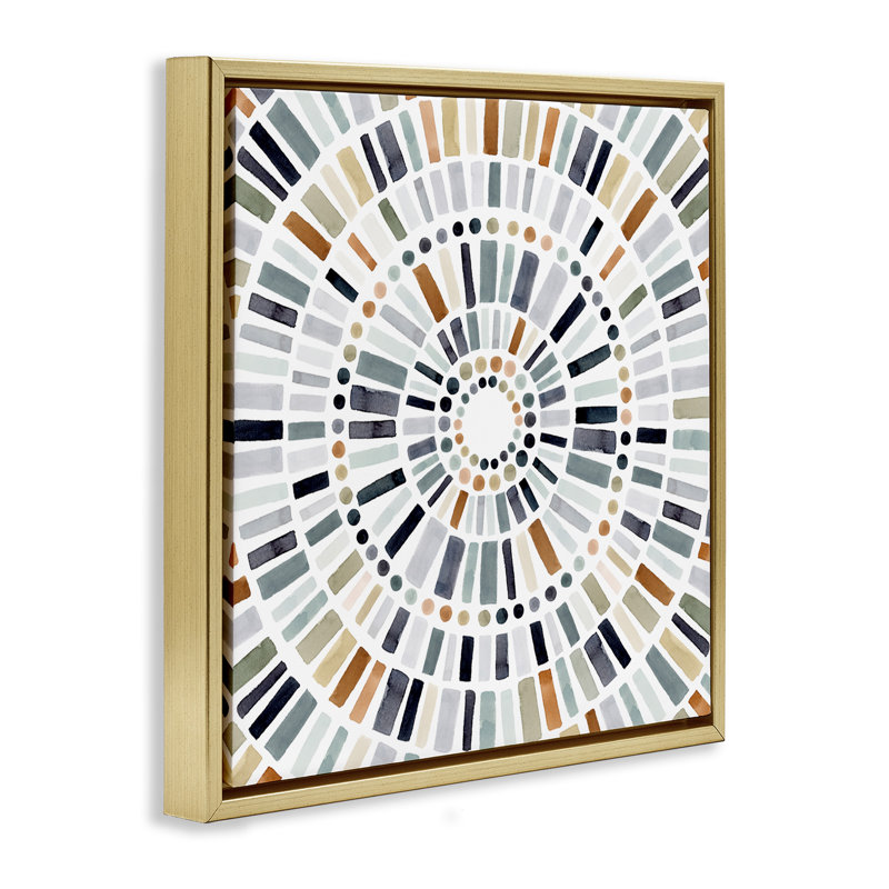 Cercle abstrait mosaïque rustique, H 18 po x l 18 po, Cadre flottant métallique doré