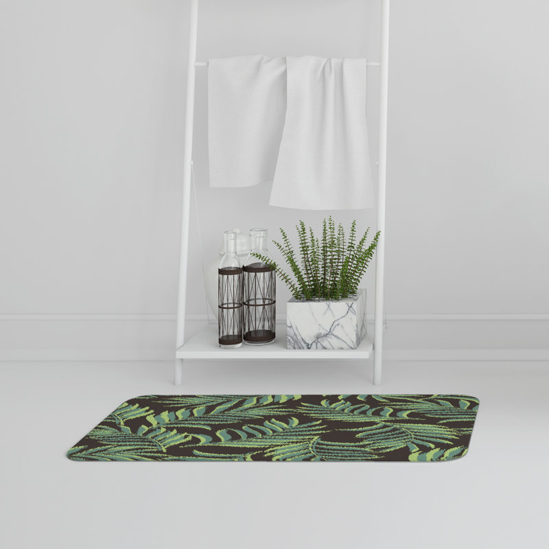 Etienne Non-Slip Bath Rug, Dark Green Palm Leaves