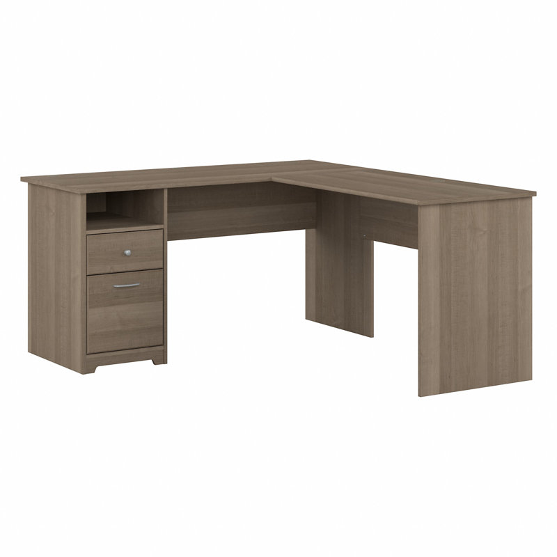 Ozro L-Shaped Executive Desk, Ash Gray, 30" H x 60" W x 65.2" D