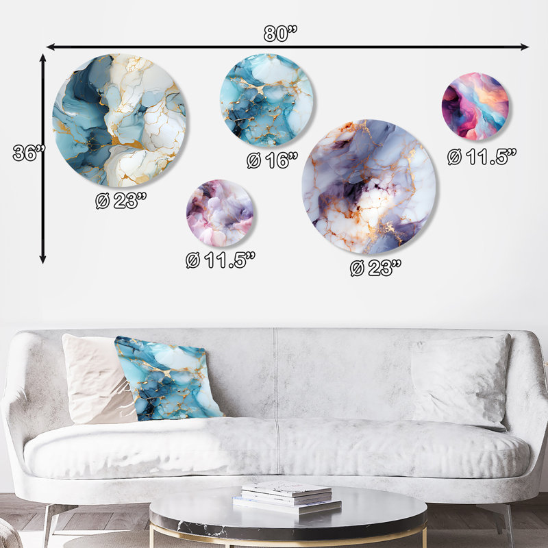 Lichfield - Ensemble d'art mural rond en marbre Glam 5 pièces