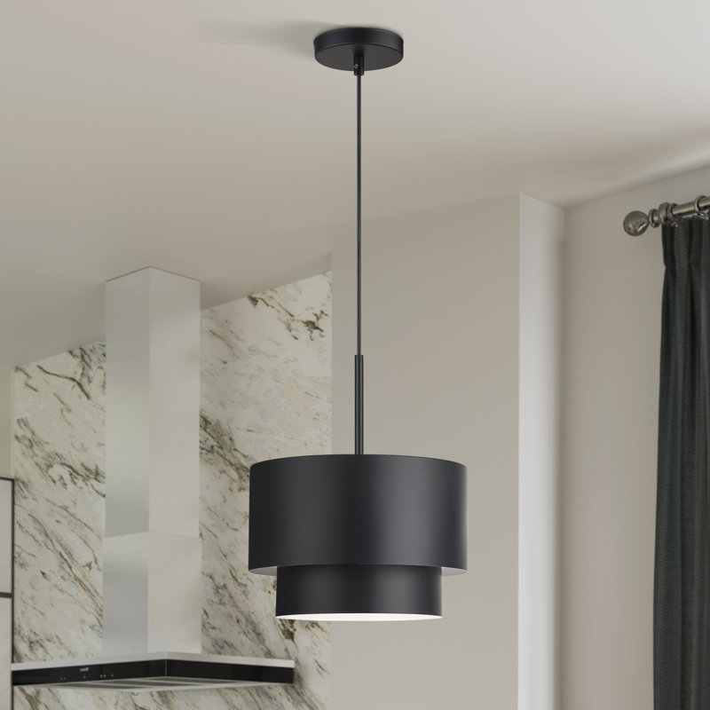 Luminaire suspendu noir 1 lumière Acklin, Noir mat, Noir