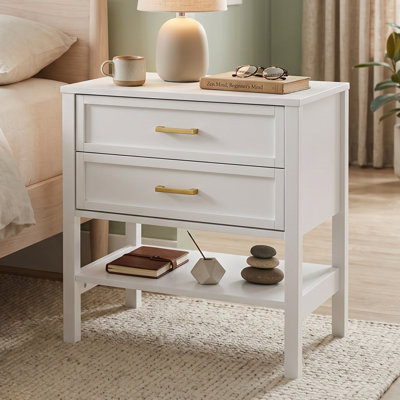 Elora 2 Drawer Nightstand, Bedside Table with Storage Drawers, Night Stand for Bedroom, End Table or Side Table for Living Room, 15.5" D x 23.6" W x 24.2" H, White