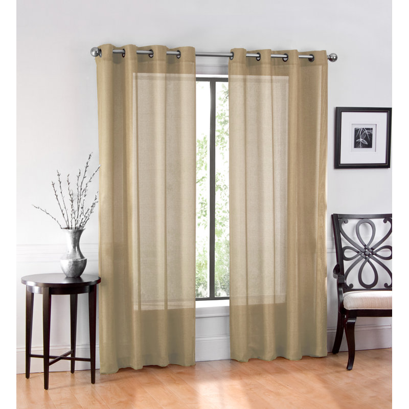 Meyersdale Sheer Curtain Pair, Antique/Tan