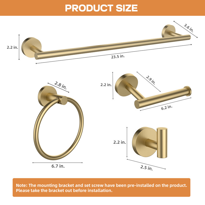 5-Piece Bath Hardware Set, Brushed Gold
