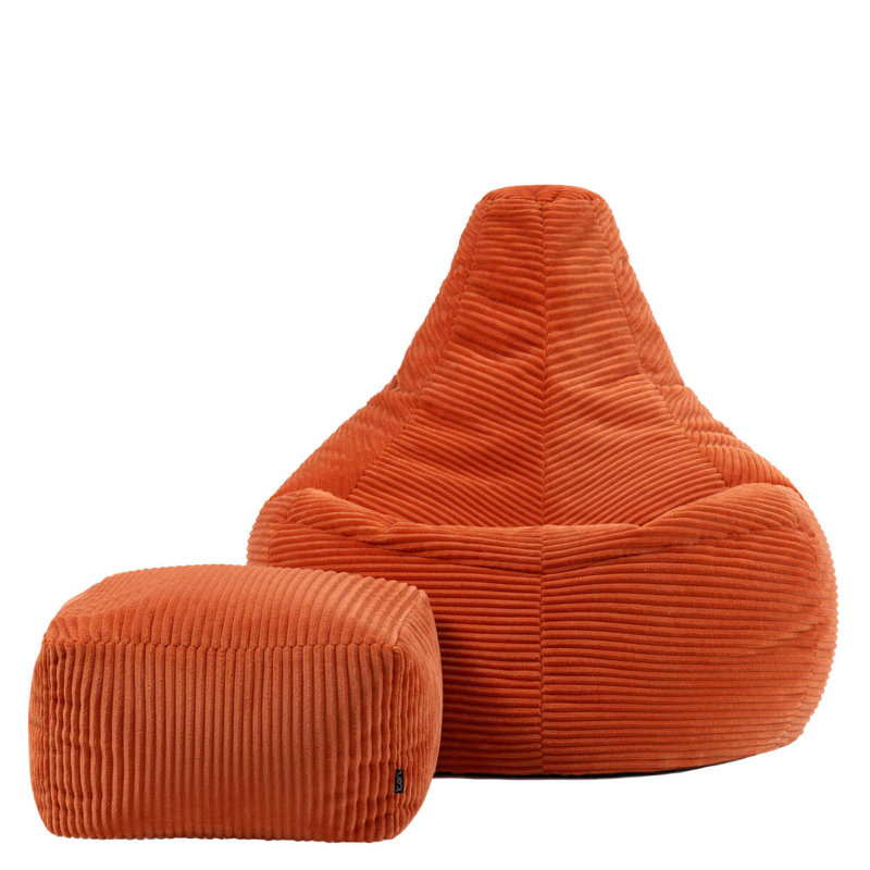 Dalton Corduroy Recliner Bean Bag and Footstool, Orange