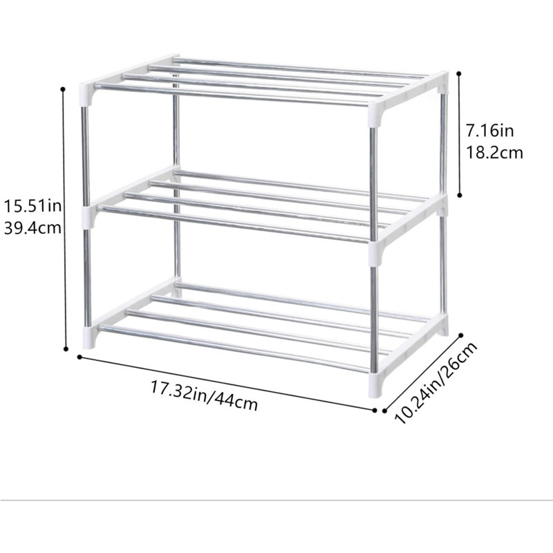 White and Silver Stackable 4-Tier Metal Shoe Rack