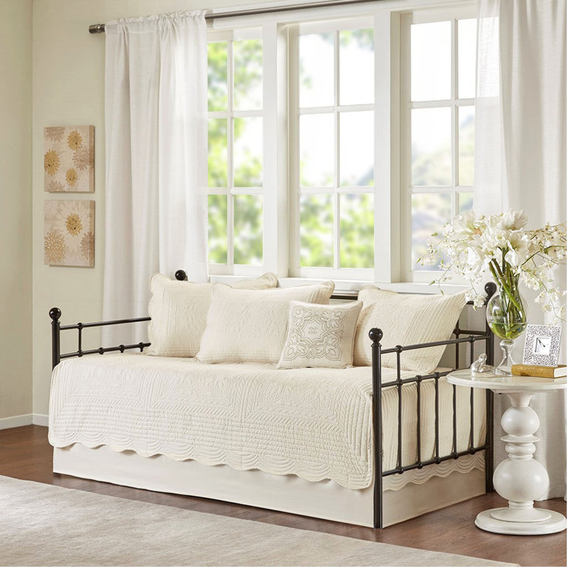 6 Piece Reversible Scalloped Edge Daybed Cover Set Daybed, Cream, Daybed Coverlet + 5 Additional Pieces