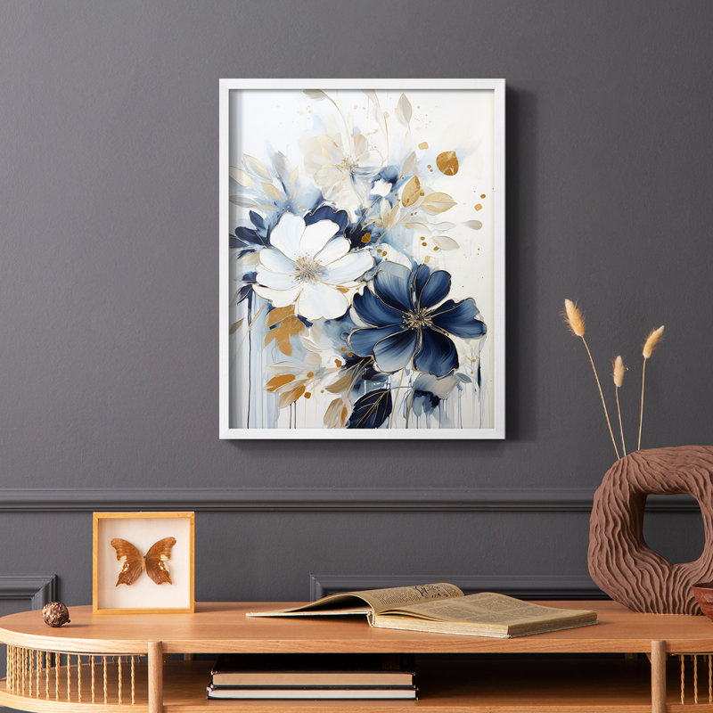 Série FLORAL CCLxxv - reproduction encadrée de qualité supérieure - prête à être accrochée - aucun clou requis, Blanc