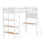 Lit mezzanine simple blanc mat avec structure en métal, garde-corps et 3 tablettes pour la chambre à coucher
