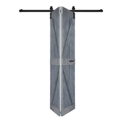 Porte de grange pliante en bois massif de style K avec trousse de quincaillerie - assemblage requis