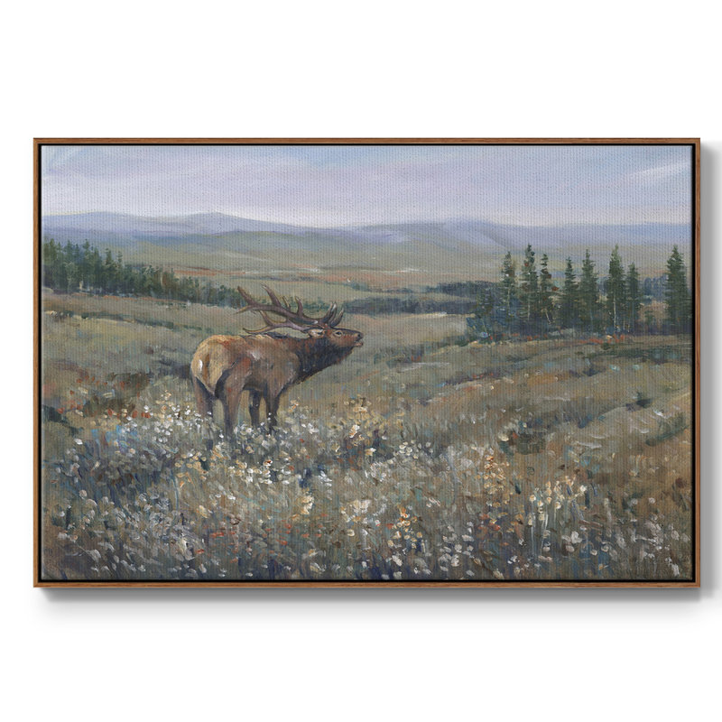 «Western Wildlife I», peinture sur toile encadrée, H 17 po x l 25 po x P 2 po, Cadre noyer