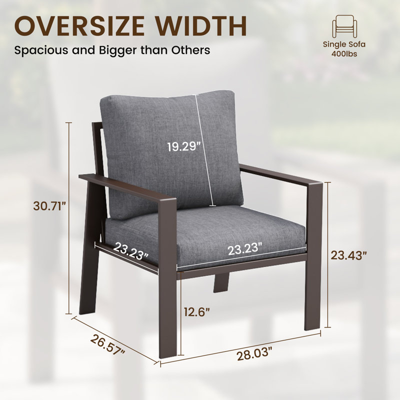 Fauteuil d'extérieur en aluminium avec coussins, Gris