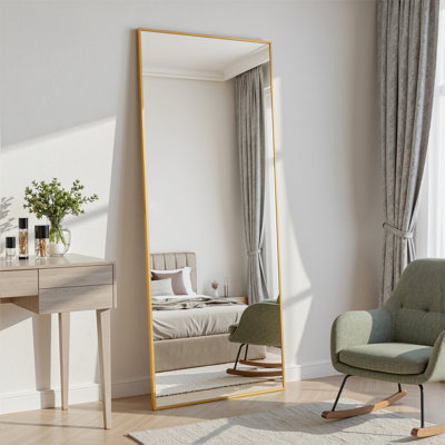 Miroir surdimensionné sur toute la longueur avec support, miroir sur pied corps entier, miroir de plancher avec miroir mural rectangulaire en alliage d'aluminium