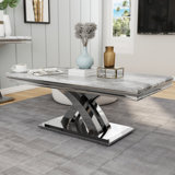 Silver And Grey Coffee Table With Mirrored Silver X-Base