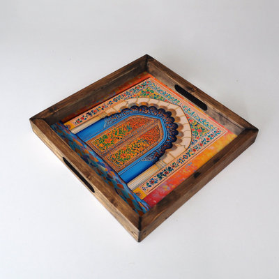 Elegant Solid Wood Tray, 13.8 x 13.8 x 1.6 inches | 100% Solid Wood with UV Printed MDF (0.2 inches Thick) | Perfect for Serving, Home Décor, and Organizing | Durable and Stylish Design for Any Occasion