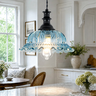 Luminaire suspendu floral en verre 1 lumière 9,8 pi