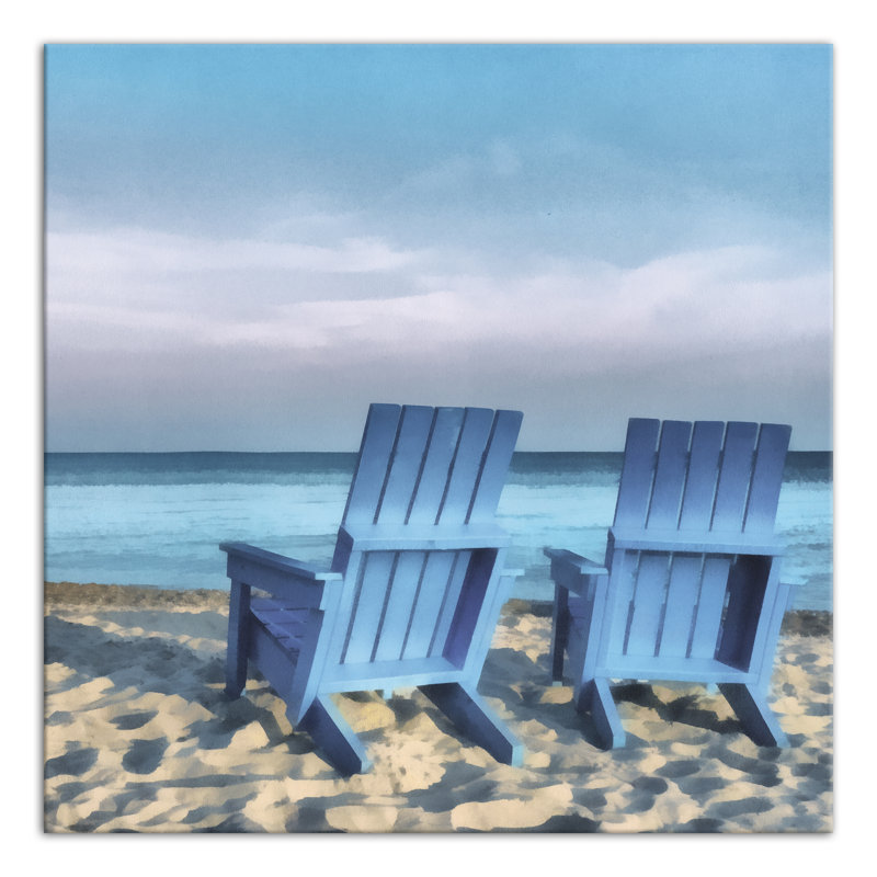 « blue beach chaises », impression sur toile, H 30 po x l 30 po, Toile tendue