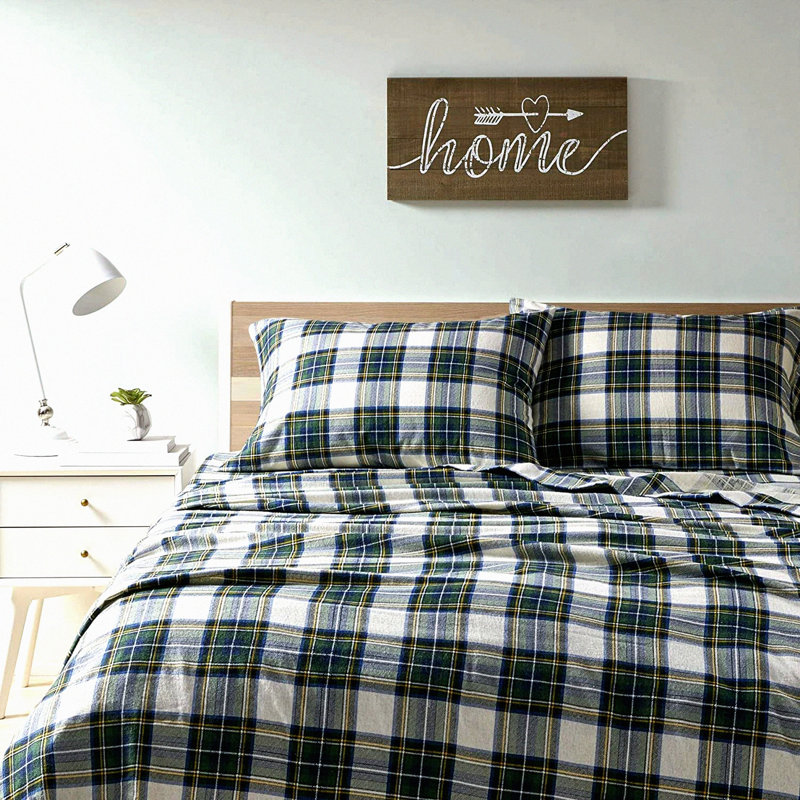 CozyDreams Plaid Green Flannel Sheets Set - Full Size Bedding with Deep Pockets, Breathable & Warm 4-Piece Set including Pillow Case