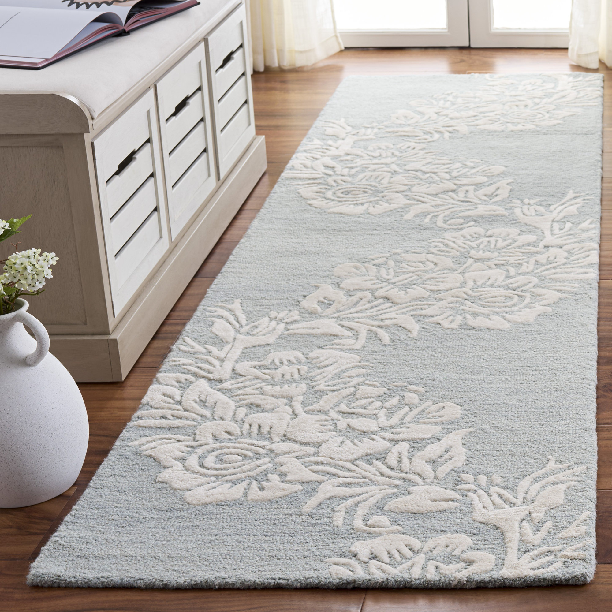 Glamour 152 Hand Tufted 70% Wool; 20% Cotton; 10% Viscose Floral Rug, Runner 2'3" x 8'