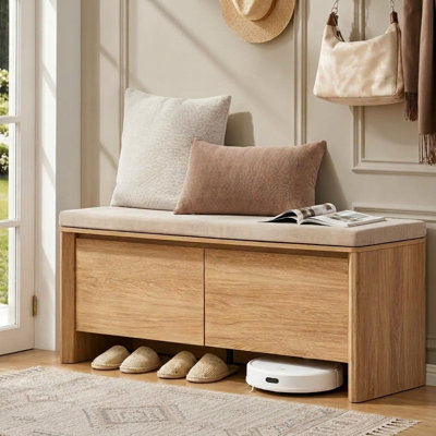 Banc de rangement pour chaussures de 120 cm (47,2 po) avec coussin amovible, grand placard de rangement et étagères réglables pour le salon, la chambre à coucher, l'entrée ou le couloir.