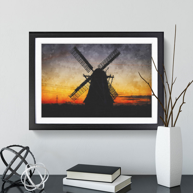 Windmill at Sunset Vol.1 - Picture Frame Painting, 27cm H x 36cm W x 2cm D, Black Framed
