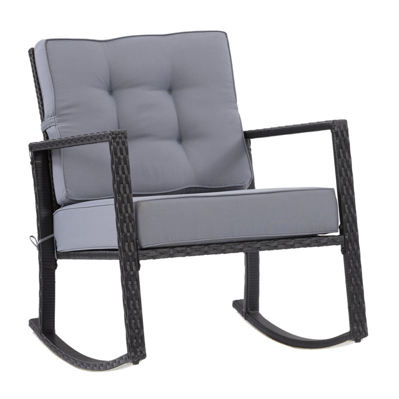 Chaise berçante d'extérieur avec coussins Eissa Floriston, Cadre noir/coussin gris Ash