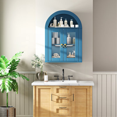 Armoire murale arquée avec portes en verre, tablettes lumineuses et réglables pour la salle de lavage, la salle de bain et la cuisine