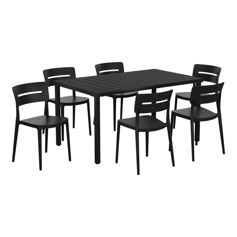 6-Person Outdoor Rectangular Dining Set, Black