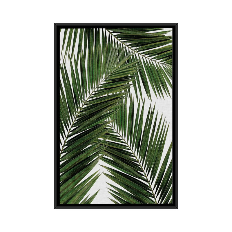 «Palm Leaf III», reproduction d'impression sur toile en vert, H 60 po x l 40po x P 1,5 po, Toile avec cadre noir
