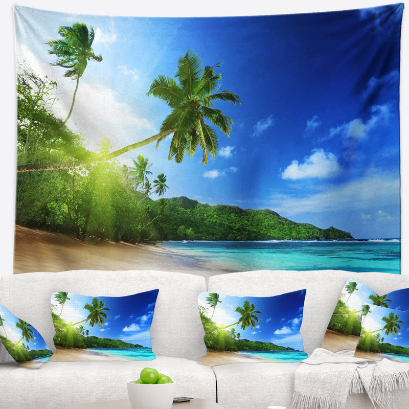 Photographie de paysage sunset beach avec tapisserie de palmiers, H 50 po x l 60 po