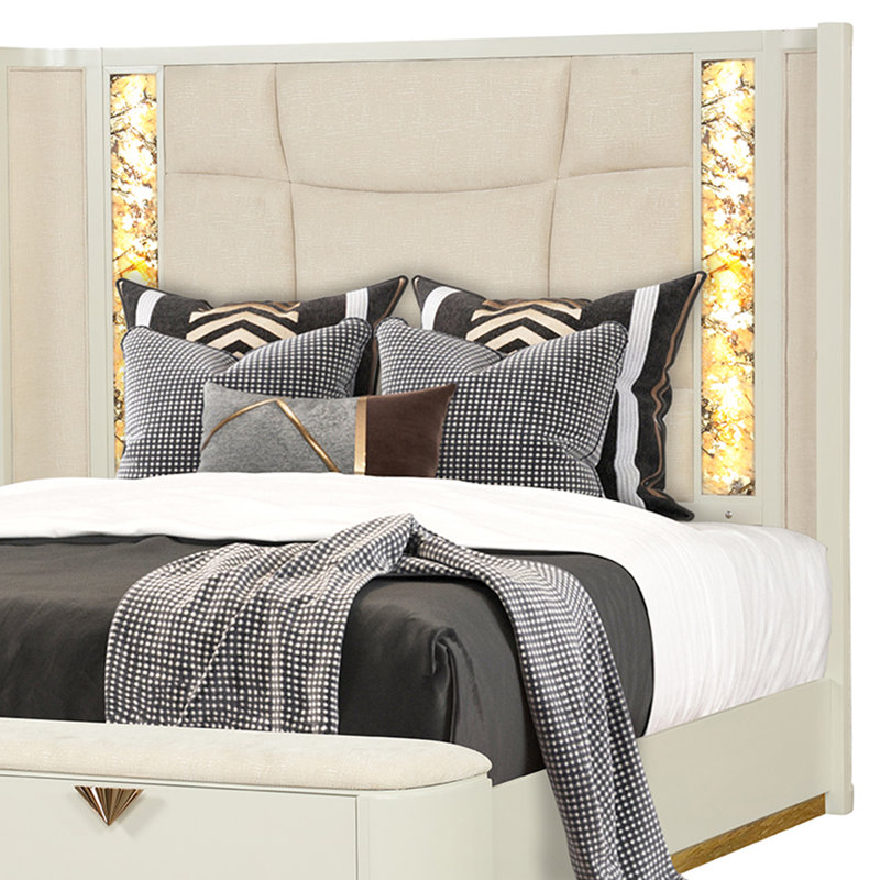 Janisia grand 2 pièces beige, Grand lit, 2 Pcs: Bed. Nightstand